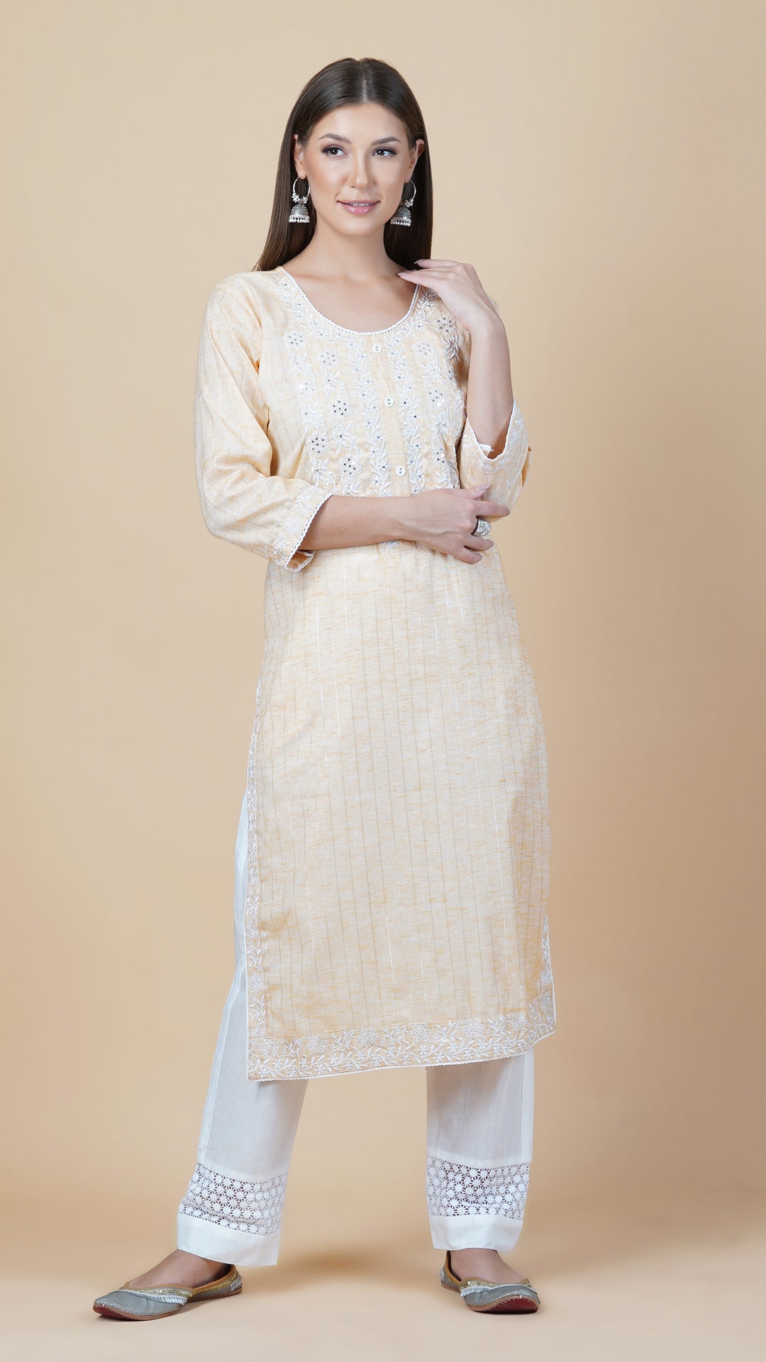 KAINOOSH PURE COTTON KURTA SET YELLOW (K368)