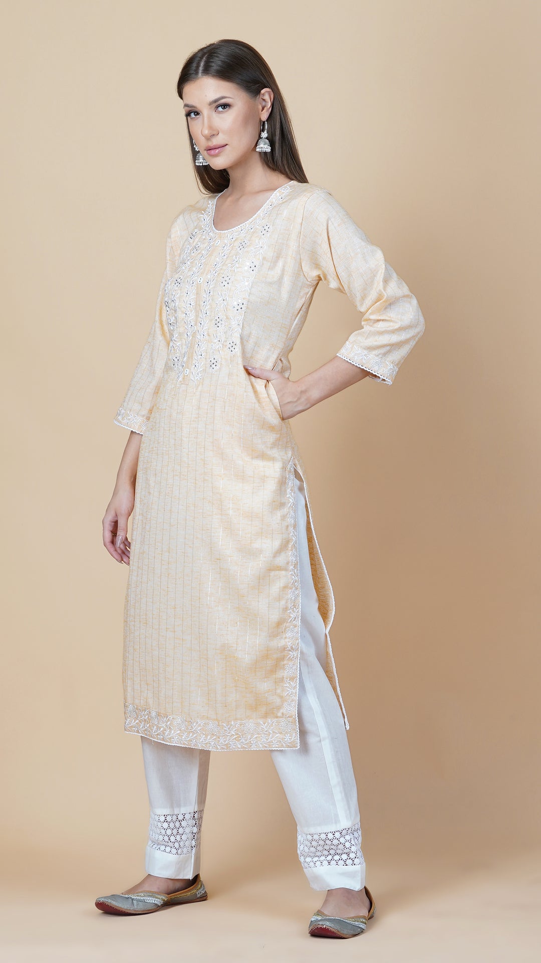 KAINOOSH PURE COTTON KURTA SET YELLOW (K368)