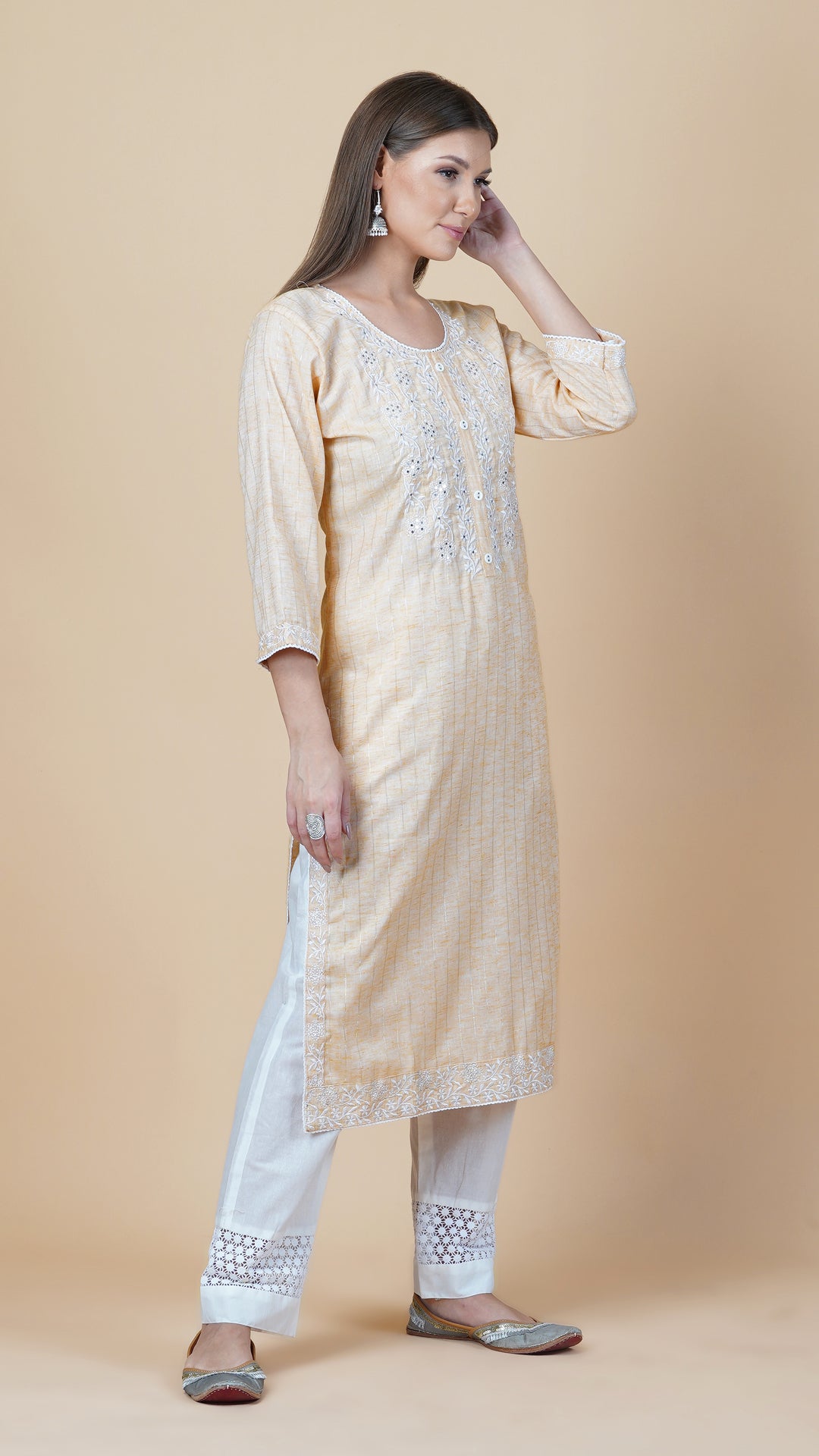 KAINOOSH PURE COTTON KURTA SET YELLOW (K368)