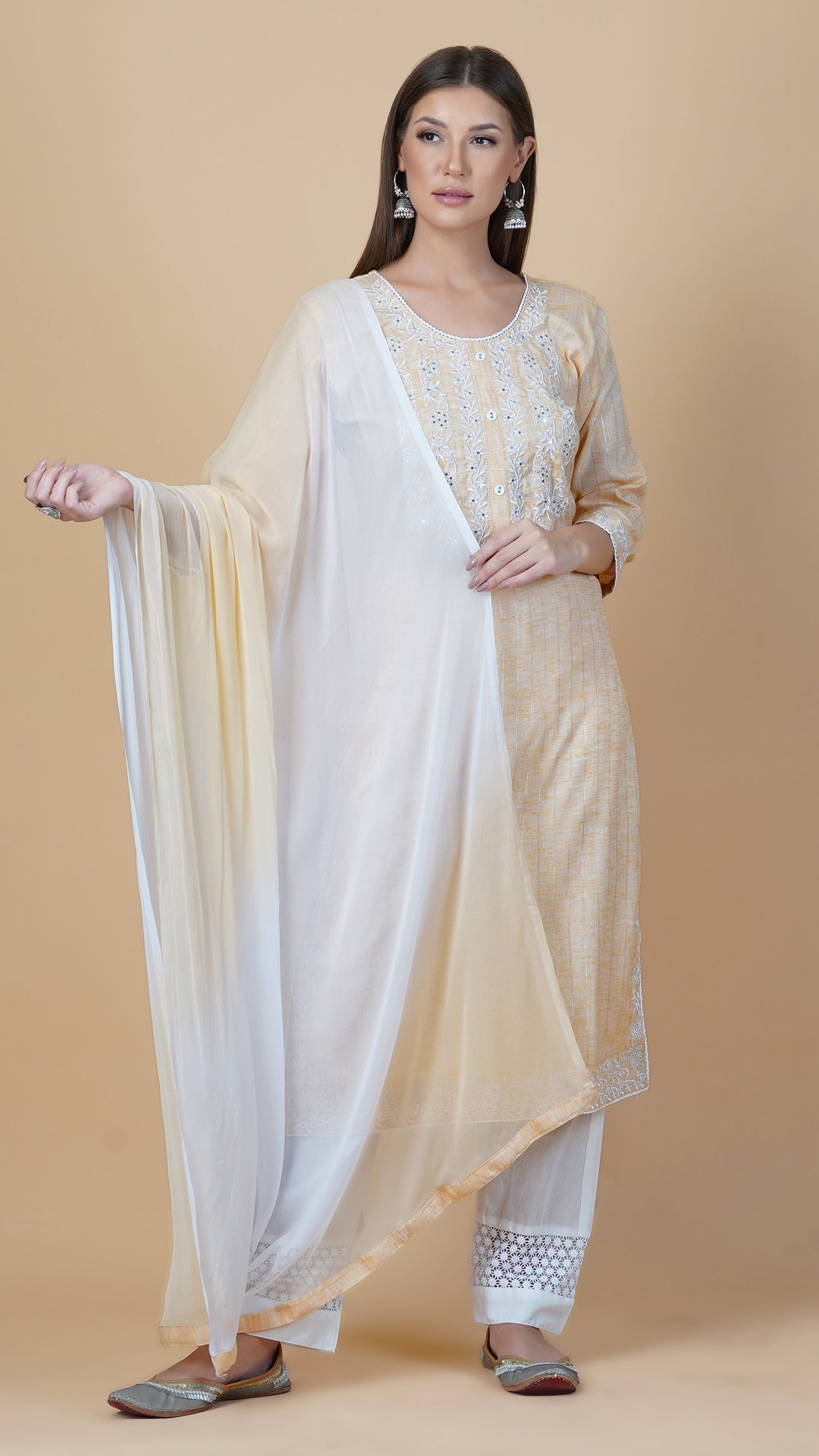 KAINOOSH PURE COTTON KURTA SET YELLOW (K368)