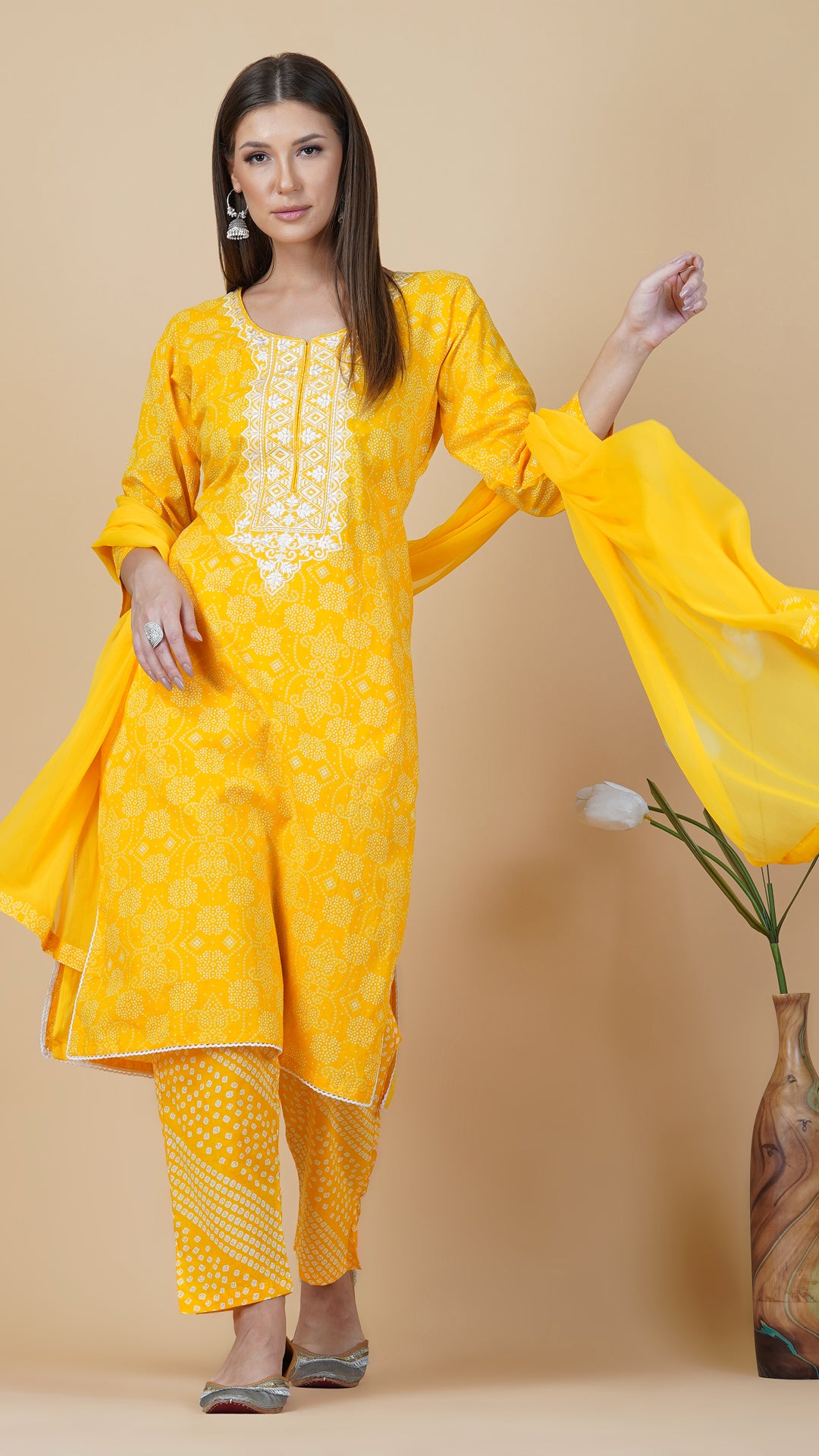 KAINOOSH PURE COTTON KURTA SET WITH EMBROIDERY YELLOW (K348)