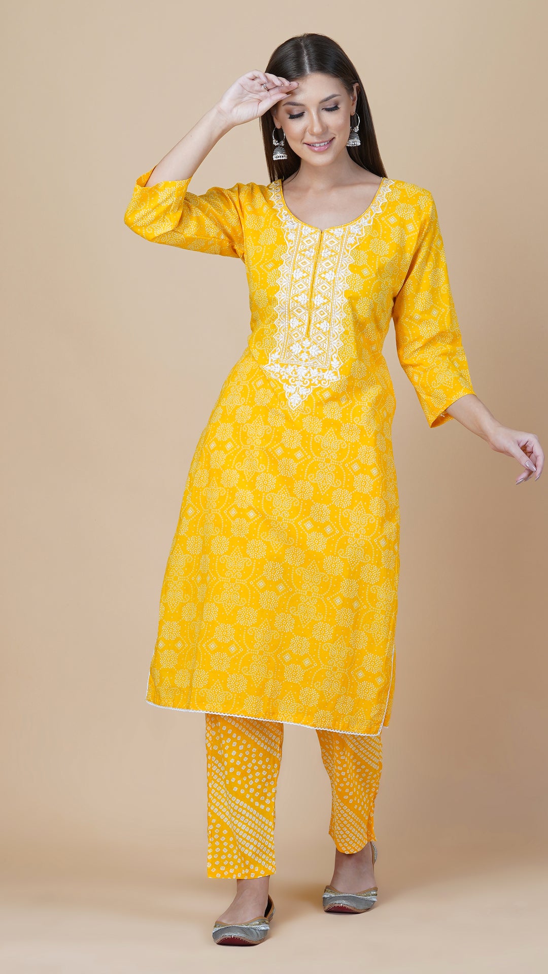 KAINOOSH PURE COTTON KURTA SET WITH EMBROIDERY YELLOW (K348)