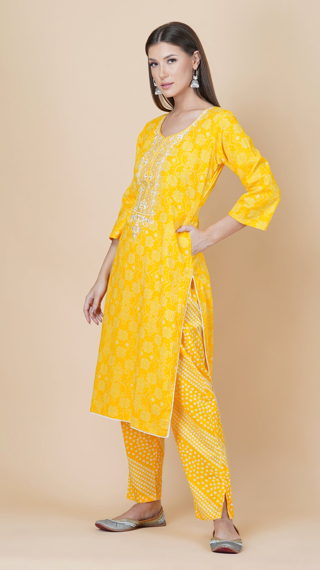 KAINOOSH PURE COTTON KURTA SET WITH EMBROIDERY YELLOW (K348)