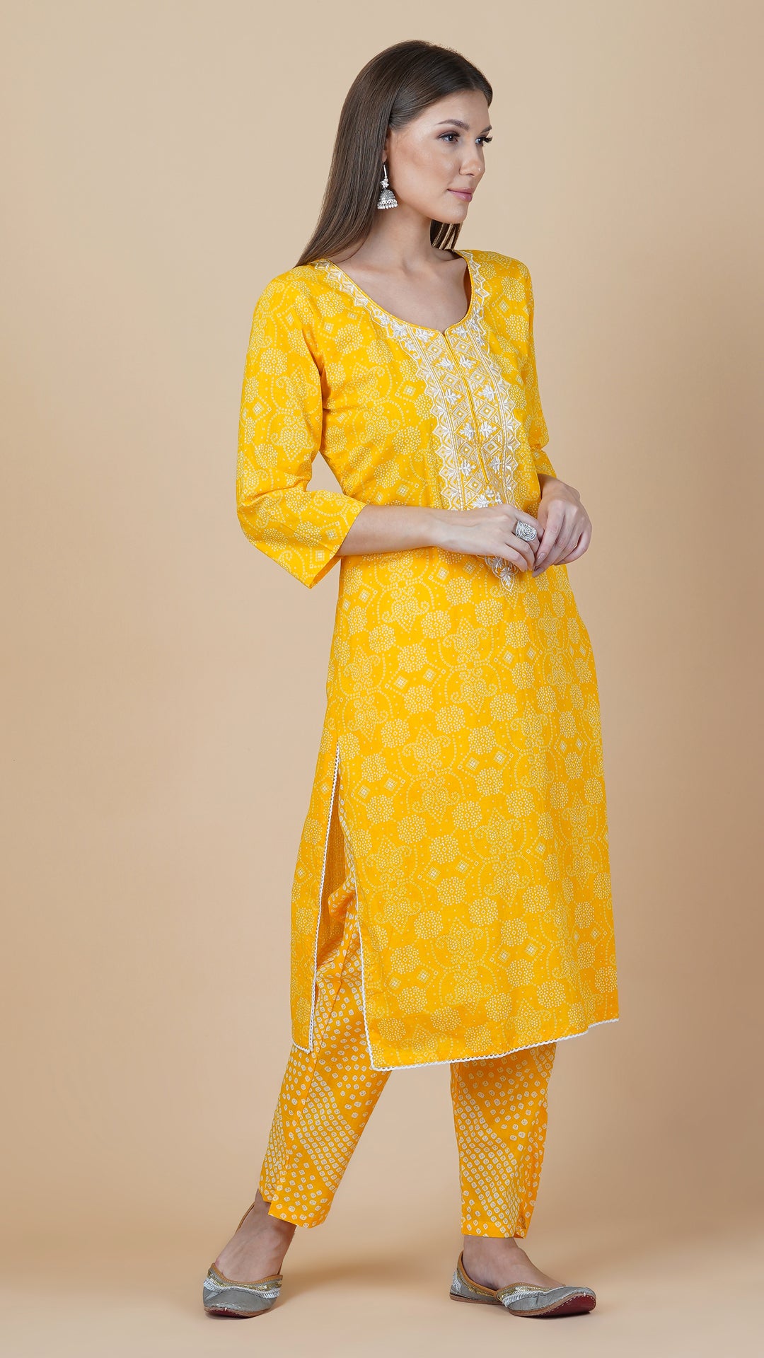 KAINOOSH PURE COTTON KURTA SET WITH EMBROIDERY YELLOW (K348)