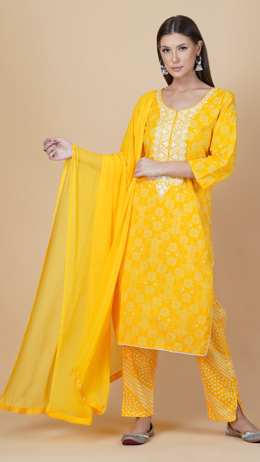 KAINOOSH PURE COTTON KURTA SET WITH EMBROIDERY YELLOW (K348)