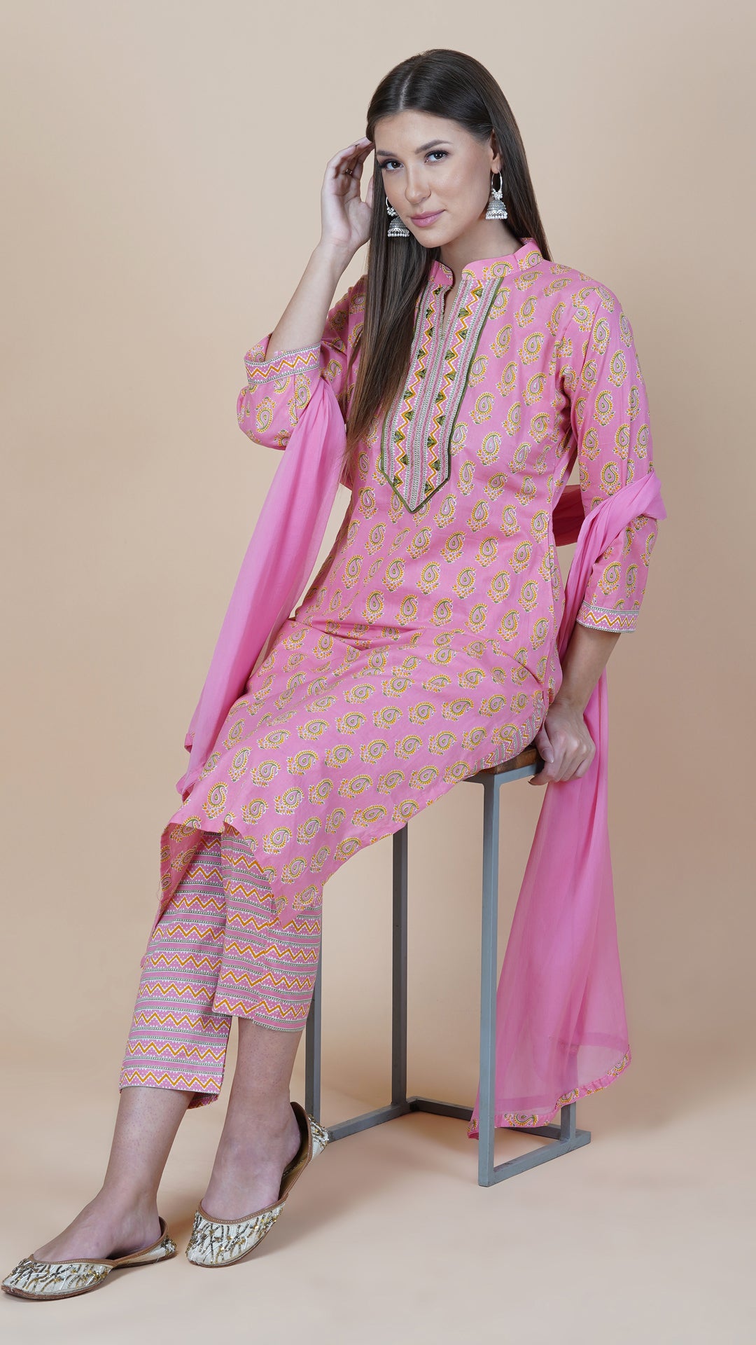 KAINOOSH PURE COTTON KURTA SET PEACH COLOUR (K340)