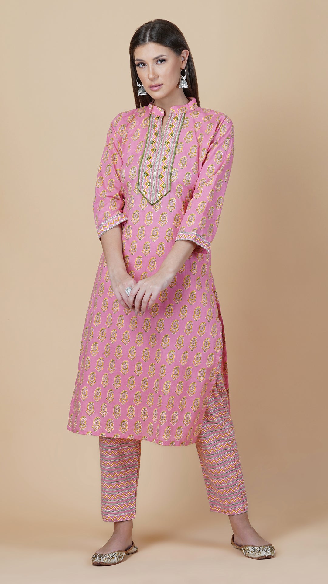 KAINOOSH PURE COTTON KURTA SET PEACH COLOUR (K340)