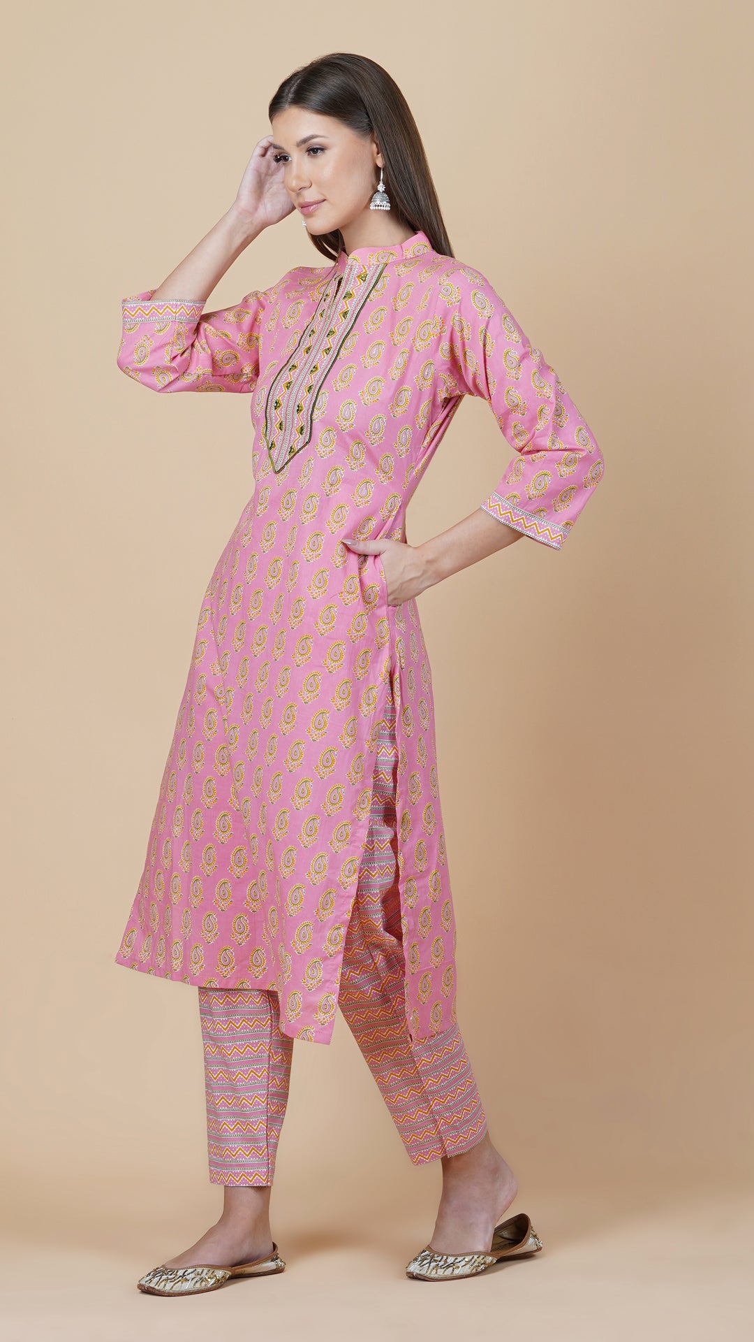 KAINOOSH PURE COTTON KURTA SET PEACH COLOUR (K340)