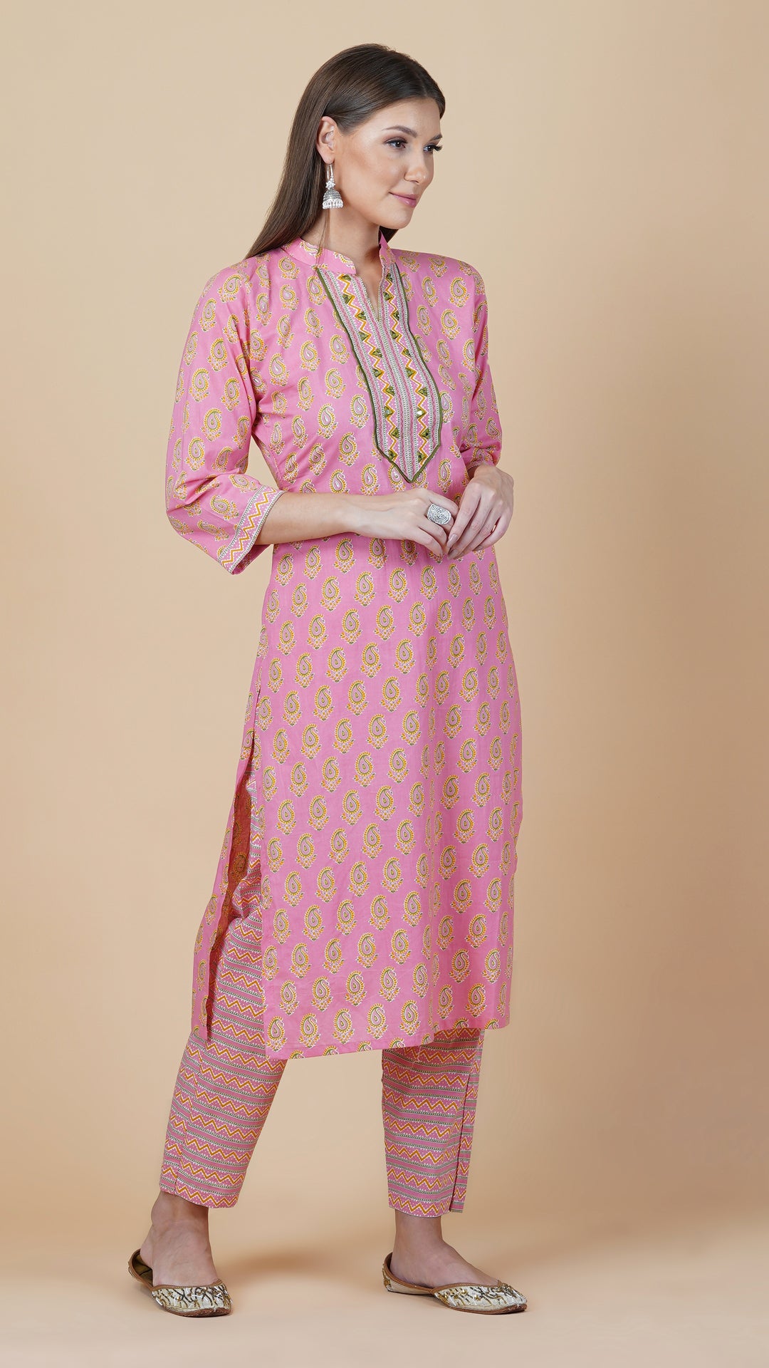 KAINOOSH PURE COTTON KURTA SET PEACH COLOUR (K340)