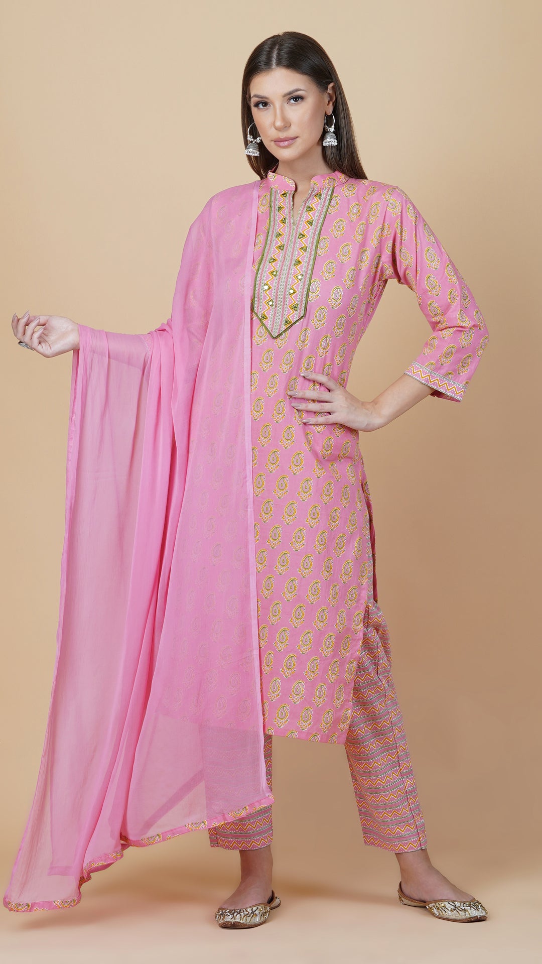 KAINOOSH PURE COTTON KURTA SET PEACH COLOUR (K340)