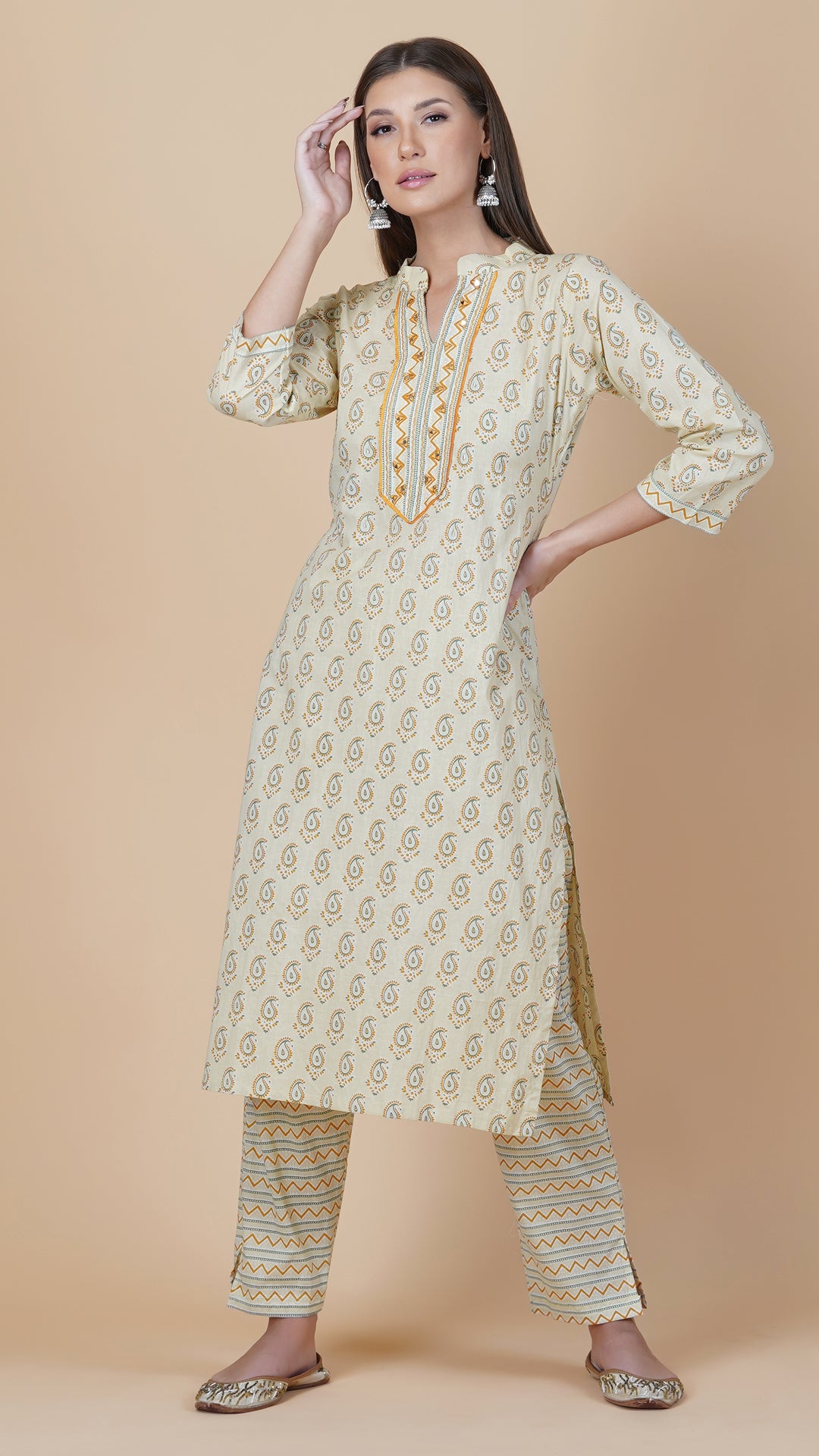 KAINOOSH  CAMBRIC KURTA SET - BEIGE (K340)