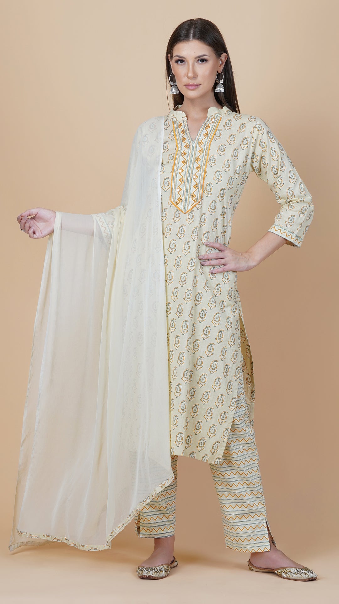 KAINOOSH  CAMBRIC KURTA SET - BEIGE (K340)