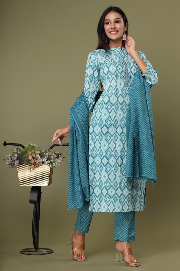 KAINOOSH pure cotton block printed  kurta set with embroidery (K387)