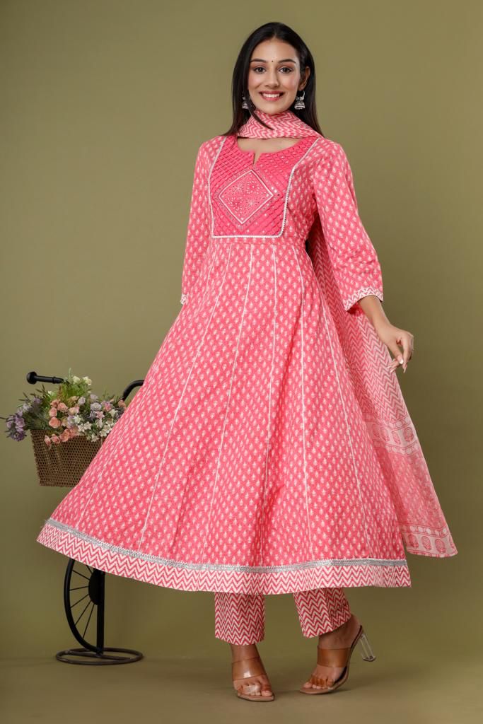 KAINOOSH pure cotton anarkali set with thread embroidery (k386)