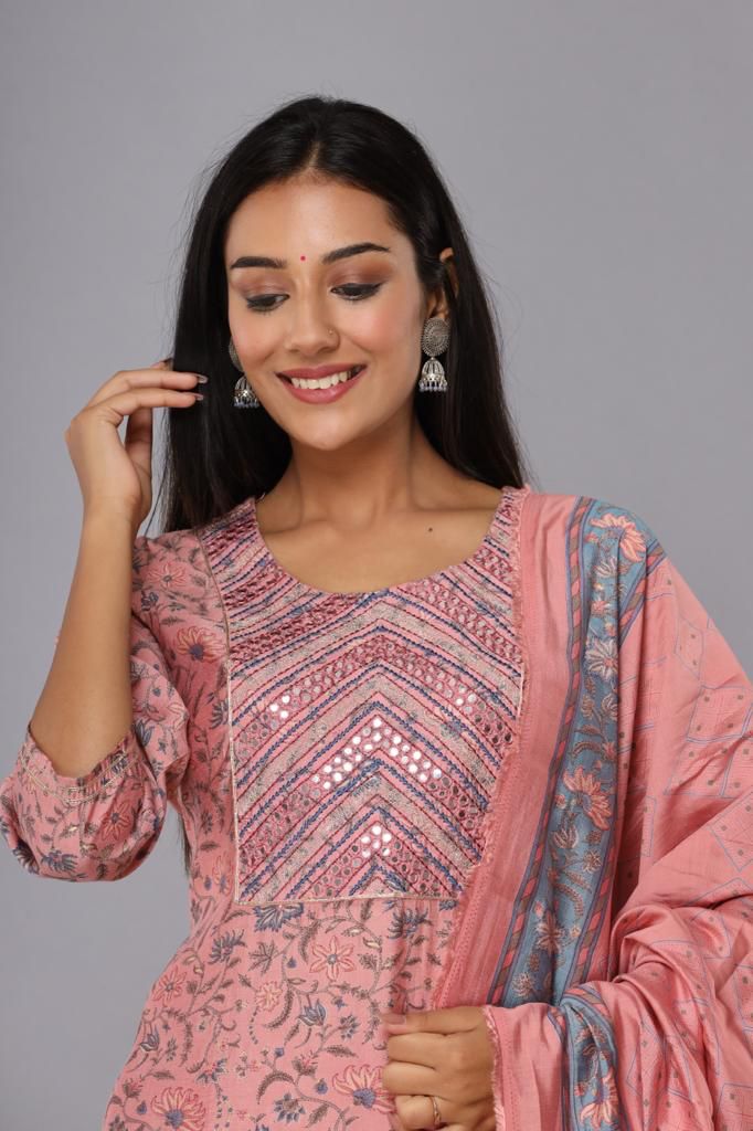 KAINOOSH modaal chanderi digital printed kurta set with embroidery(K385)