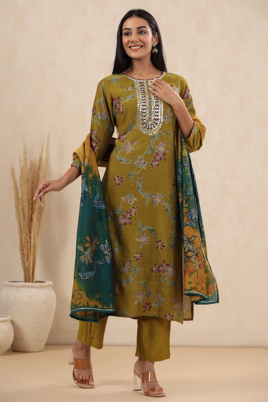 KAINOOSH modaal silk digital print kurta set with hand embroidery (K379)