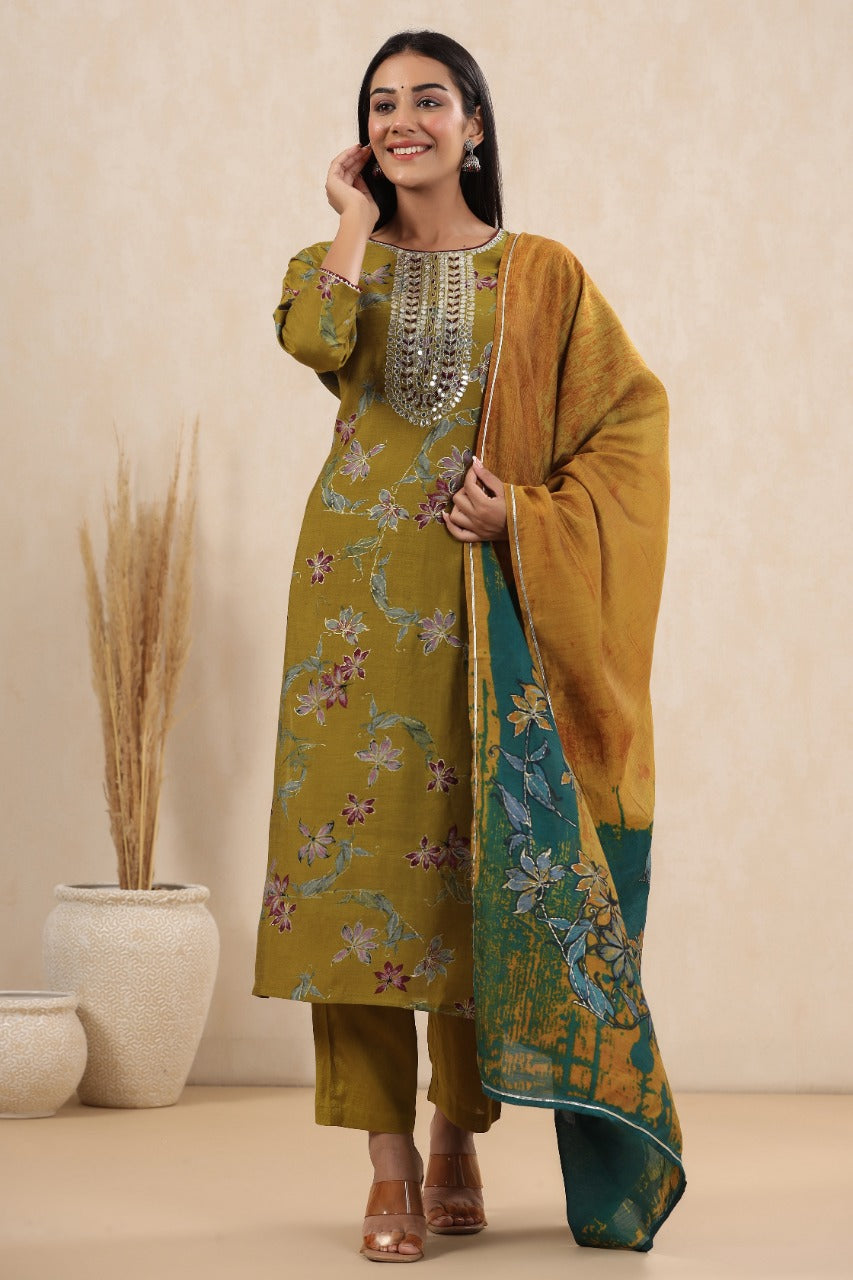 KAINOOSH modaal silk digital print kurta set with hand embroidery (K379)