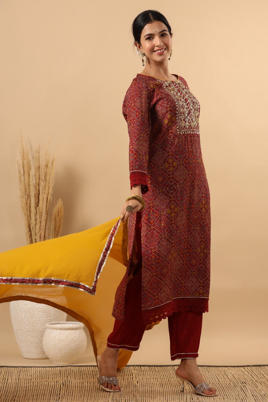 KAINOOSH modaal silk digital print kurta set with embroidery (K380)