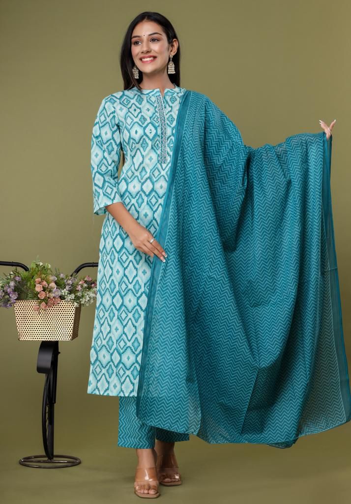 KAINOOSH pure cotton block printed  kurta set with embroidery (K387)