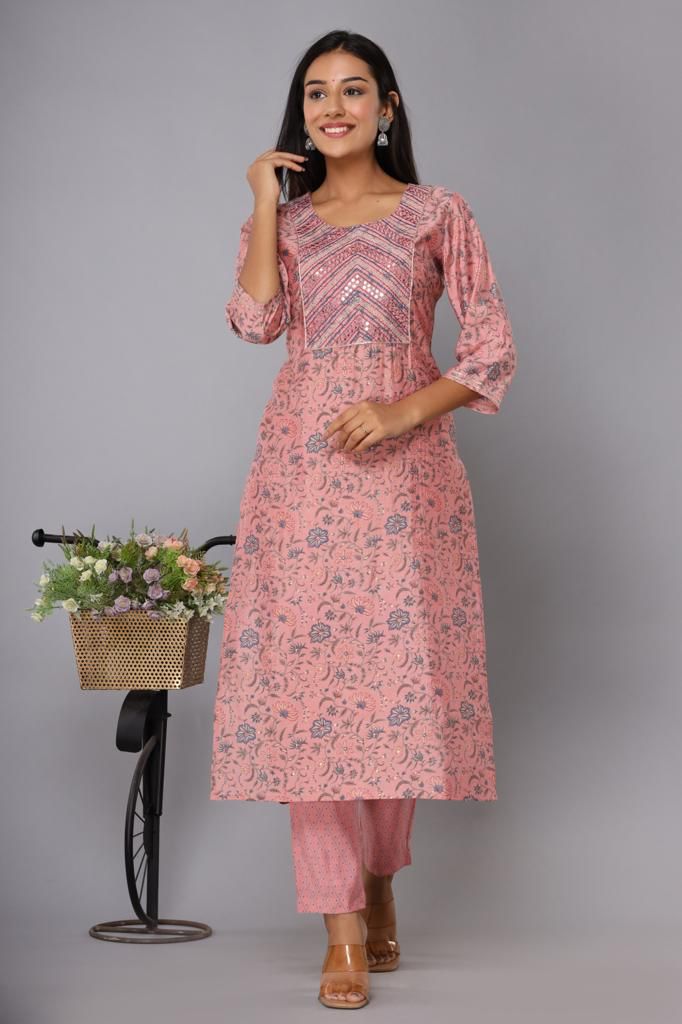 KAINOOSH modaal chanderi digital printed kurta set with embroidery(K385)