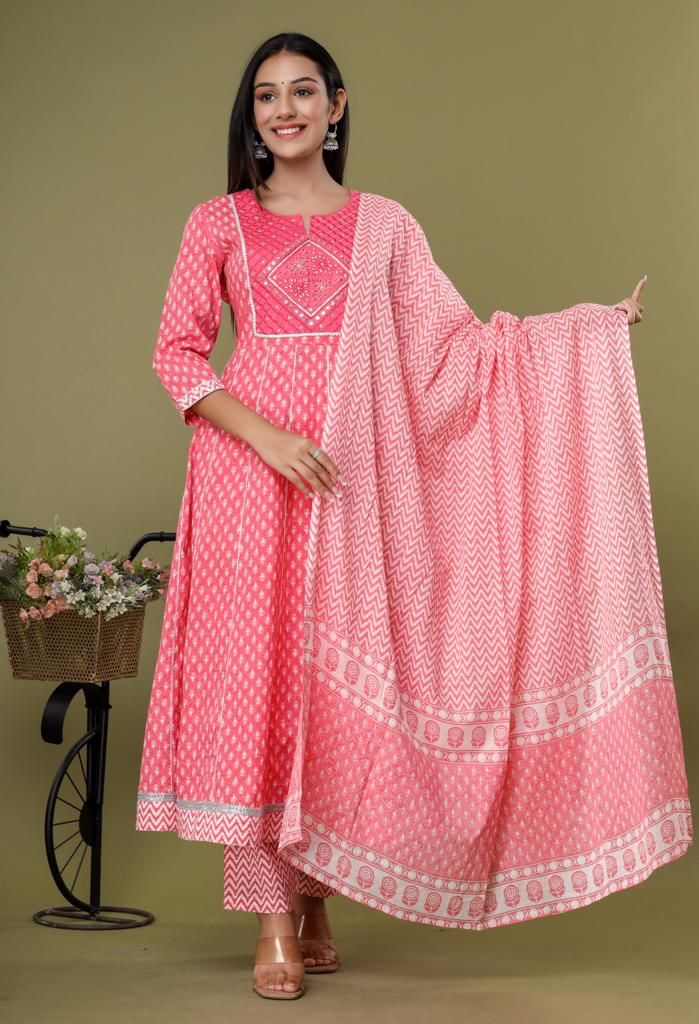 KAINOOSH pure cotton anarkali set with thread embroidery (k386)