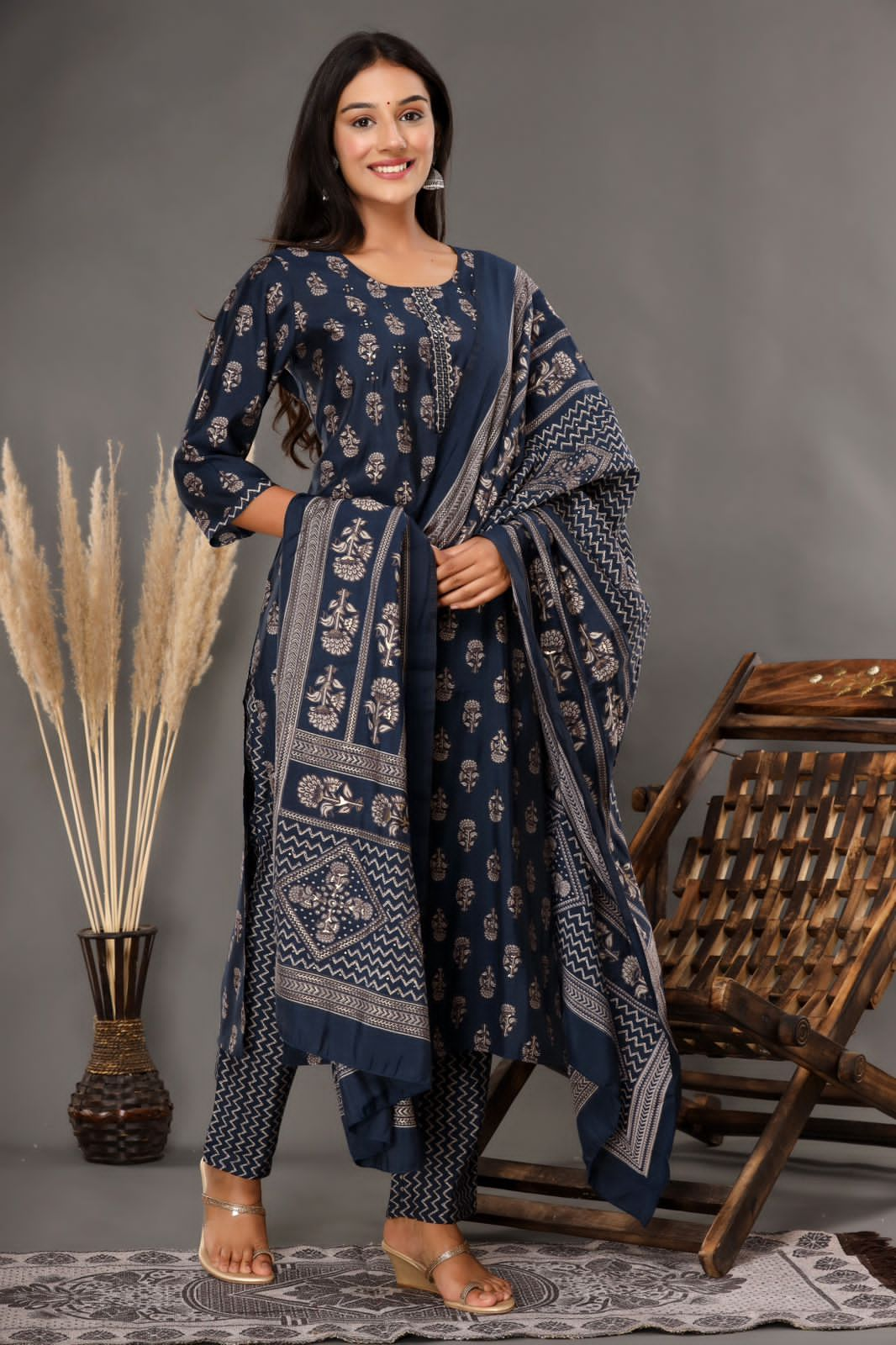 KAINOOSH modal chanderi digital print kurta set with embroidery (K390)