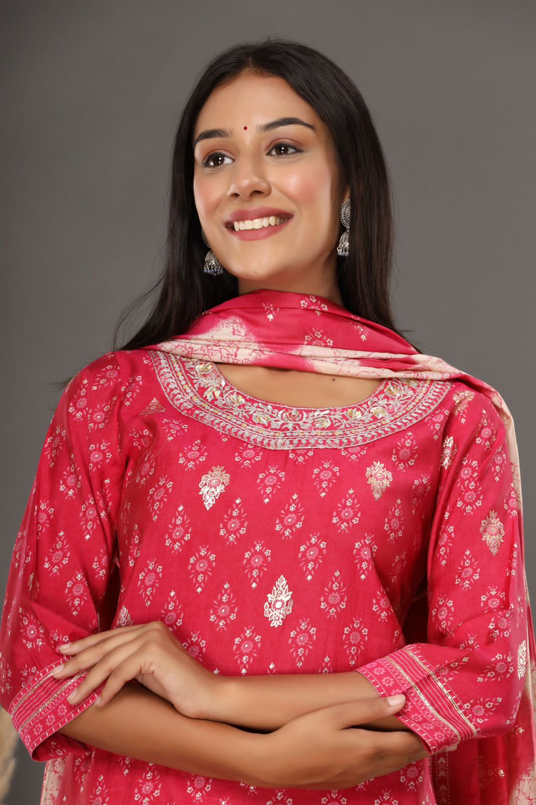 KAINOOSH peach colour modaal viscouse digital printed kurta set with embroidery (K393)