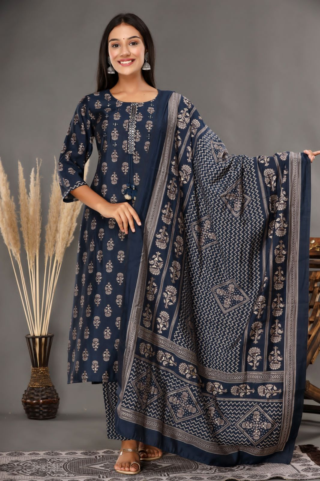 KAINOOSH modal chanderi digital print kurta set with embroidery (K390)