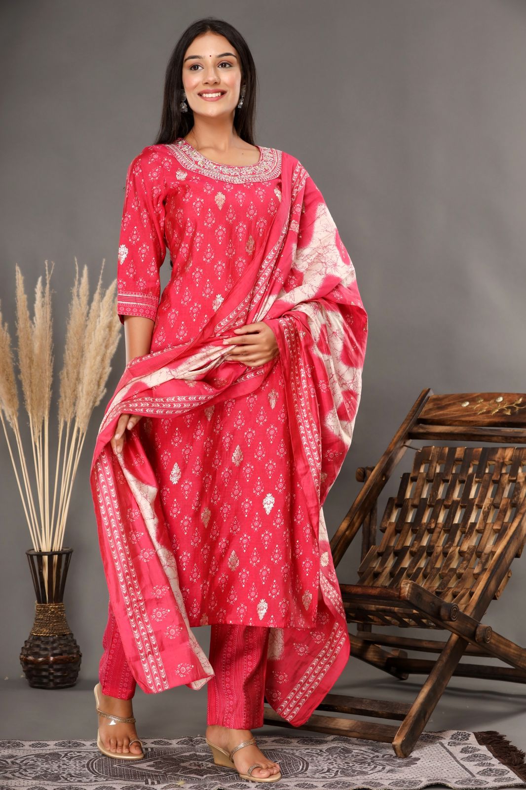 KAINOOSH peach colour modaal viscouse digital printed kurta set with embroidery (K393)