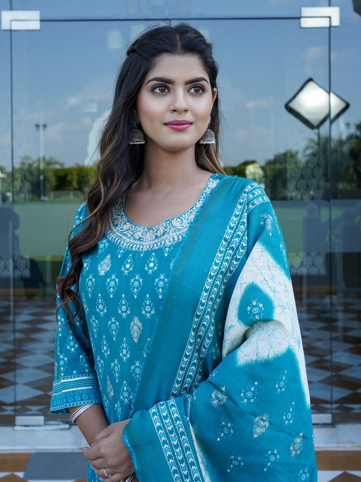 KAINOOSH ocean blue kurta set with fine embroidery (K393)