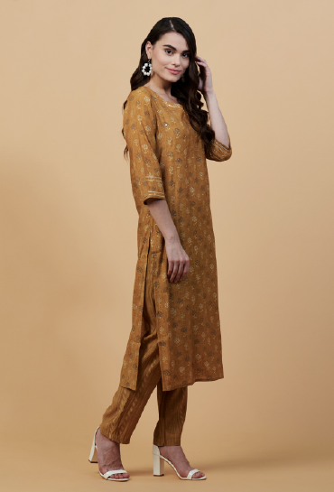 KAINOOSH MUSTURD PURE MASLIN KURTA/PANT SET (K293)